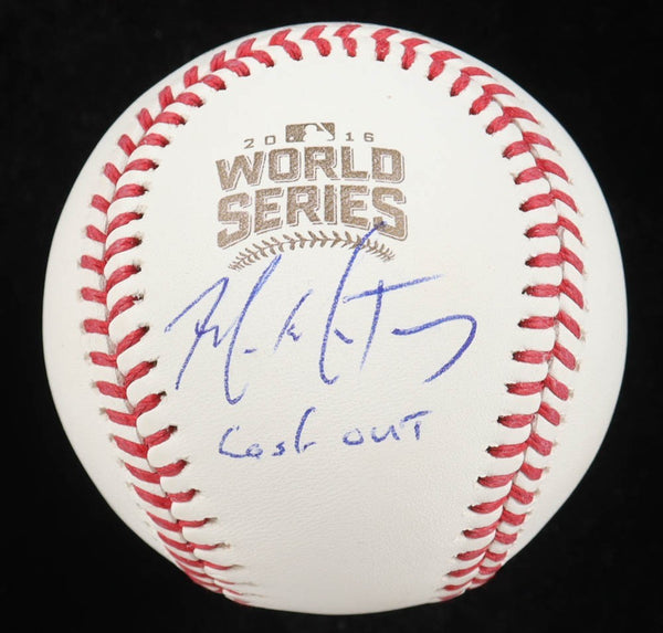 Mike Montgomery Signed 2016 Cubs World Series Logo Baseball "Last Out" (Beckett)