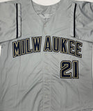 CAL ELDRED Signed Custom Replica Gray Brewers Jersey AUTO - BAS