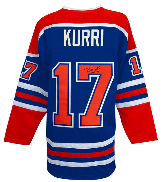 Jari Kurri Signed Blue Throwback Custom Hockey Jersey w/HOF'01 - (SCHWARTZ COA)