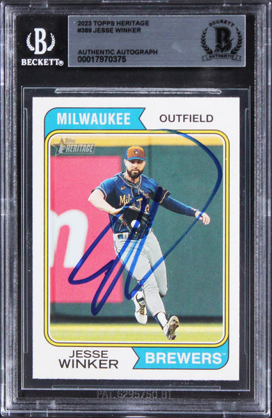 Brewers Jesse Winkler Authentic Signed 2023 Topps Heritage #389 Card BAS Slabbed