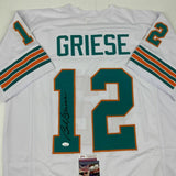 Autographed/Signed BOB GRIESE Miami White Football Jersey JSA COA Auto