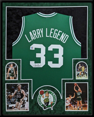 SUEDE FRAMED BOSTON CELTICS LARRY BIRD AUTOGRAPHED SIGNED JERSEY LARRY BIRD HOLO