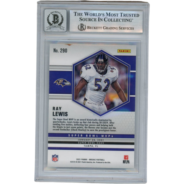 Ray Lewis Autographed/Signed 2021 Mosaic #12 Trading Card Beckett 5304 Super Sports Center Ray Lewis Autographed/Signed 2021 Mosaic #12 Trading Card Beckett 5304 Super Sports Center