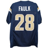 Marshall Faulk Autographed/Signed Pro Style XL Jersey TB Blue Beckett W 58519