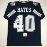 Autographed/Signed BILL BATES Dallas Dark Blue Football Jersey PSA/DNA COA Auto