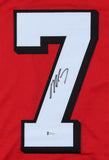 Michael Vick Signed Atlanta Falcons Red Jersey (Beckett COA) 4xPro Bowl QB