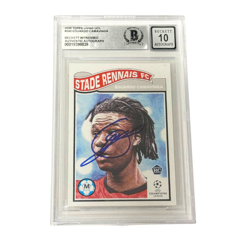 Eduardo Camavinga Signed 2020 Topps Living Set UCL #240 Rookie - Beckett Witness
