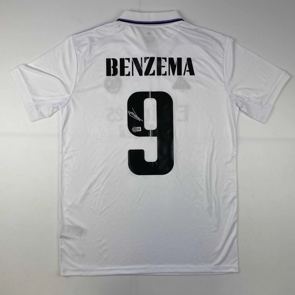 Autographed/Signed Karim Benzema Real Madrid 2022 White Jersey Beckett BAS COA