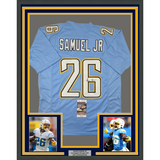 FRAMED Autographed/Signed ASANTE SAMUEL JR. 33x42 LA Blue Jersey JSA COA