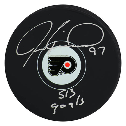 Jeremy Roenick Signed Flyers Logo Hockey Puck w/513 Goals -(SCHWARTZ COA)