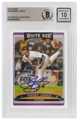Bobby Jenks Signed White Sox 2006 Topps Baseball Card #454 - (Beckett - Auto 10)