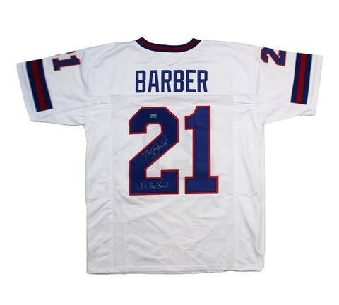 Tiki Barber signed New York Custom White Jersey With "3x Pro Bowl" Inscription
