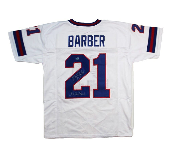 Tiki Barber signed New York Custom White Jersey With "3x Pro Bowl" Inscription