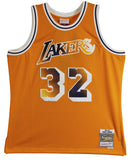 Lakers Magic Johnson Signed Yellow M&N HWC Swingman w/ Two-Tone #'s Jersey BAS W