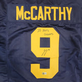 JJ McCARTHY SIGNED COLLEGE STYLE CUSTOM XL JERSEY WITH "23 NATL CHAMPS" BAS QR