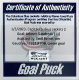 Johnny Gaudreau Columbus Blue Jackets 1/5/23 Game Used Goal Puck MeiGray COA