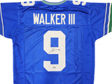 SEAHAWKS KENNETH WALKER III AUTOGRAPHED BLUE THROWBACK JERSEY BECKETT 235710