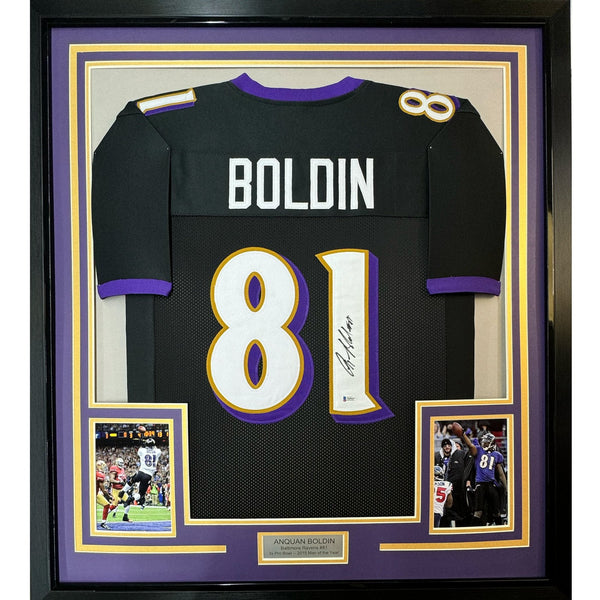 FRAMED Signed ANQUAN BOLDIN 35x39 Baltimore Black Jersey Beckett COA