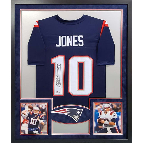 Mac Jones Autographed Signed Framed New England Patriots Jersey BECKETT