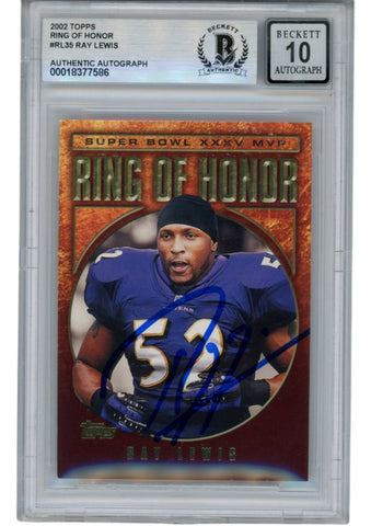 Ray Lewis Autographed 2002 Topps Chrome ROH #RL35 Trading Card Beckett 53012