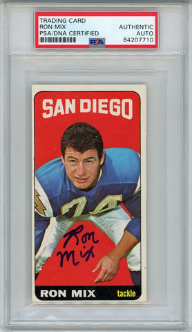 Ron Mix Autographed/Signed 1965 Topps Super #168 Trading Card PSA Slab 43818