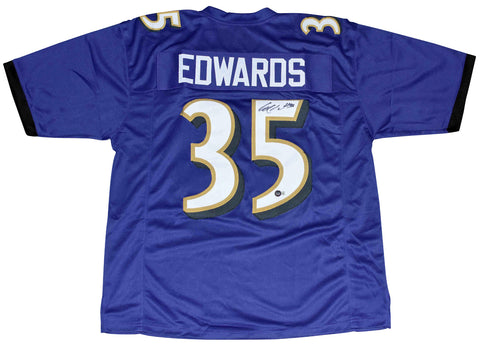 GUS EDWARDS SIGNED AUTOGRAPHED BALTIMORE RAVENS #35 PURPLE JERSEY BECKETT