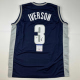 Autographed/Signed Allen Iverson Georgetown Blue College Jersey PSA/D