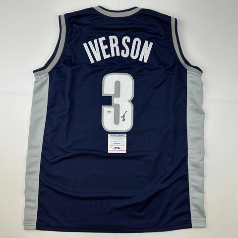 Autographed/Signed Allen Iverson Georgetown Blue College Jersey PSA/D