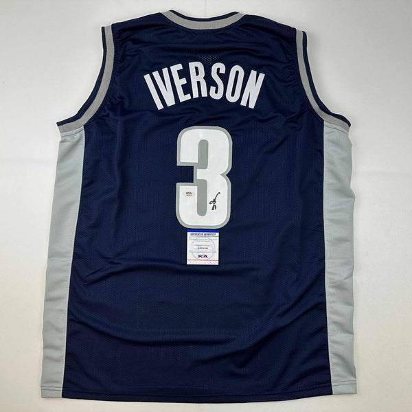 Autographed/Signed Allen Iverson Georgetown Blue College Jersey PSA/D