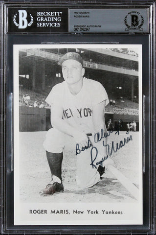 Yankees Roger Maris "Best Always" Authentic Signed 5x7 B&W Photo BAS Slabbed