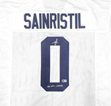 Michigan Wolverines Mike Sainristil Auto White Jersey 23 Natl Champs Beckett Wit