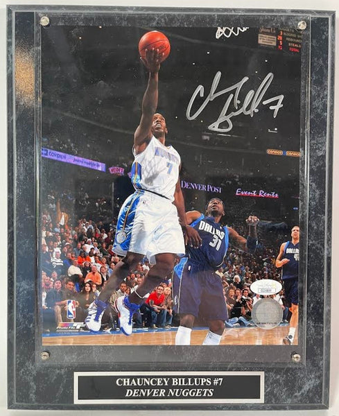 Chauncey Billups Autographed Denver Nuggets 8x10 Photo with Plaque JSA COA