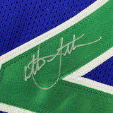 Framed Autographed/Signed Christian Laettner 33x42 Minnesota Blue Jersey PSA COA