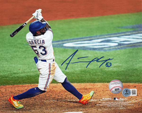 Adolis Garcia Autographed Texas Rangers 2023 World Series 8x10 Photo Beckett