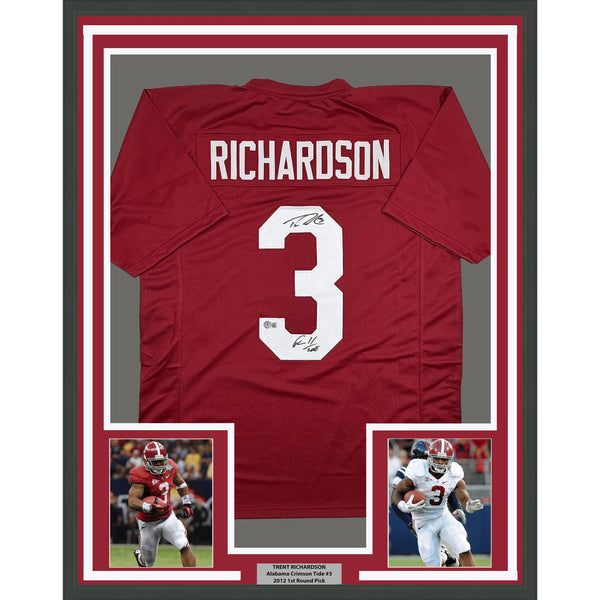Framed Autographed Trent Richardson Roll Tide Alabama Red Jersey BAS COA