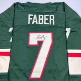 Autographed/Signed Brock Faber Minnesota Green Hockey Jersey JSA COA