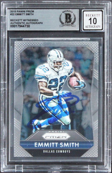 Cowboys Emmitt Smith Signed 2015 Panini Prizm #22 Card Auto 10! BAS Slabbed