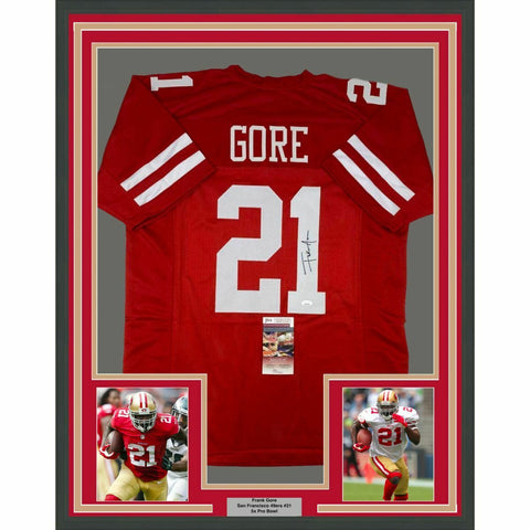 FRAMED Autographed/Signed FRANK GORE 33x42 San Francisco Red Jersey JSA COA Auto