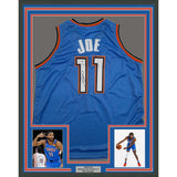 Framed Autographed/Signed Isaiah Joe 35x39 OKC Blue Jersey JSA COA