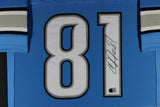 CALVIN JOHNSON (Lions blue TOWER) Signed Autographed Framed Jersey Beckett