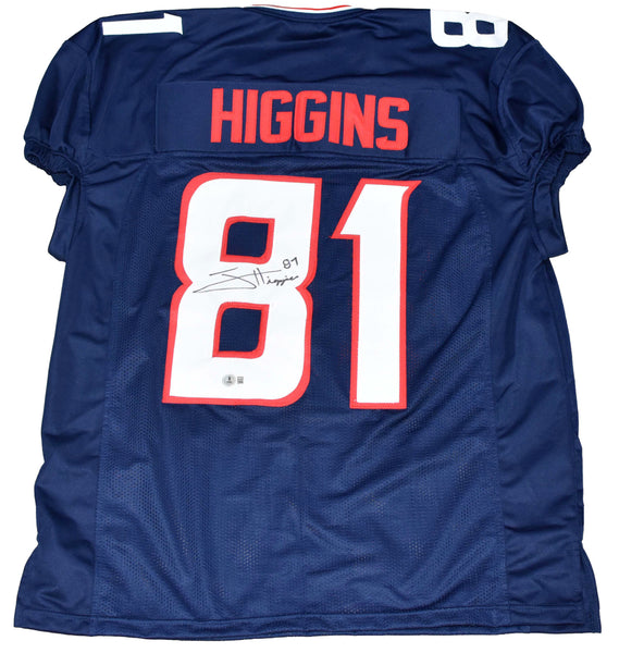 JAYDEN HIGGINS AUTOGRAPHED HOUSTON TEXANS #81 NAVY GAME CUT JERSEY BECKETT