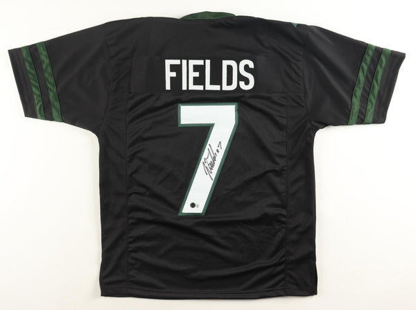 Justin Fields Signed New York Jets Dark Green Jersey (Beckett) Ex-Ohio State QB