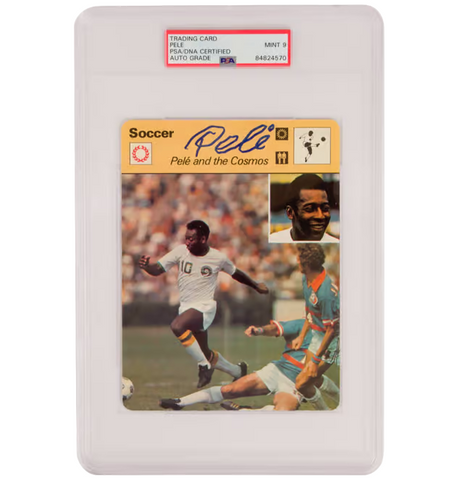 Pele Signed New York Cosmos Large Soccer Card - PSA 9 Autograph