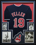 FRAMED CLEVELAND INDIANS BOB FELLER AUTOGRAPHED 3x INSCRIBED JERSEY PSA COA