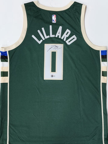 Bucks DAMIAN LILLARD Signed Milwaukee Nike Icon Edition Green Jersey AUTO - BAS