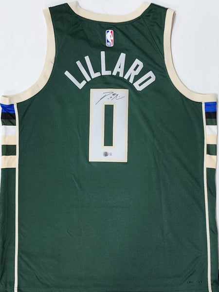 Bucks DAMIAN LILLARD Signed Milwaukee Nike Icon Edition Green Jersey AUTO - BAS