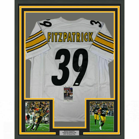 FRAMED Autographed/Signed MINKAH FITZPATRICK 33x42 Pitt White Jersey JSA COA