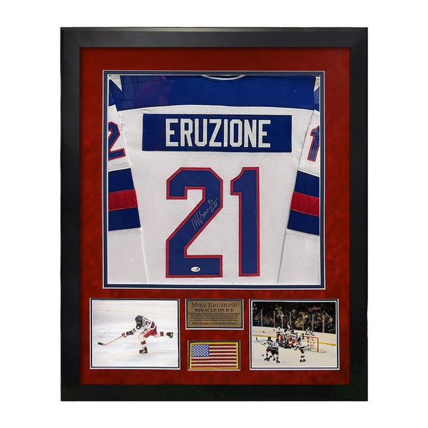 Mike Eruzione USA Signed Autographed Jersey Framed To 32x40 w/ Inscription