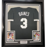 FRAMED Autographed/Signed HAROLD BAINES 35x39 Chicago Black Jersey BAS COA