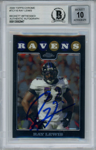 Ray Lewis Signed 2008 Topps Chrome #TC116 Trading Card Beckett 10 Slab 35233